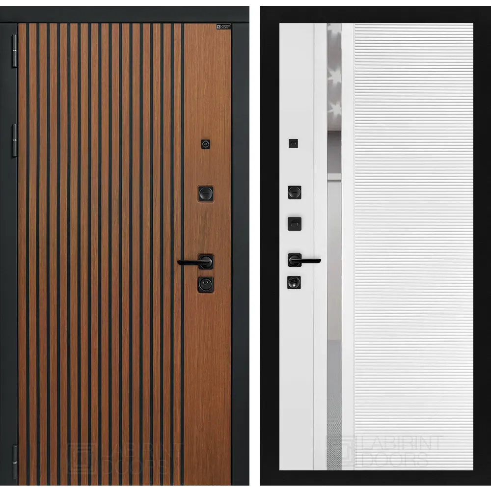 Фото Входная дверь Лабиринт Шторм П31 левый 205x88см цвет дуб кантри темный/белый софт с зеркалом