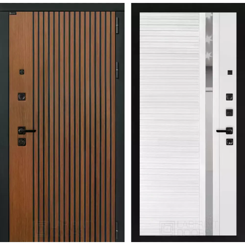 Фото Входная дверь Лабиринт Шторм П31 правый 205x96см цвет дуб кантри темный/белый софт с зеркалом