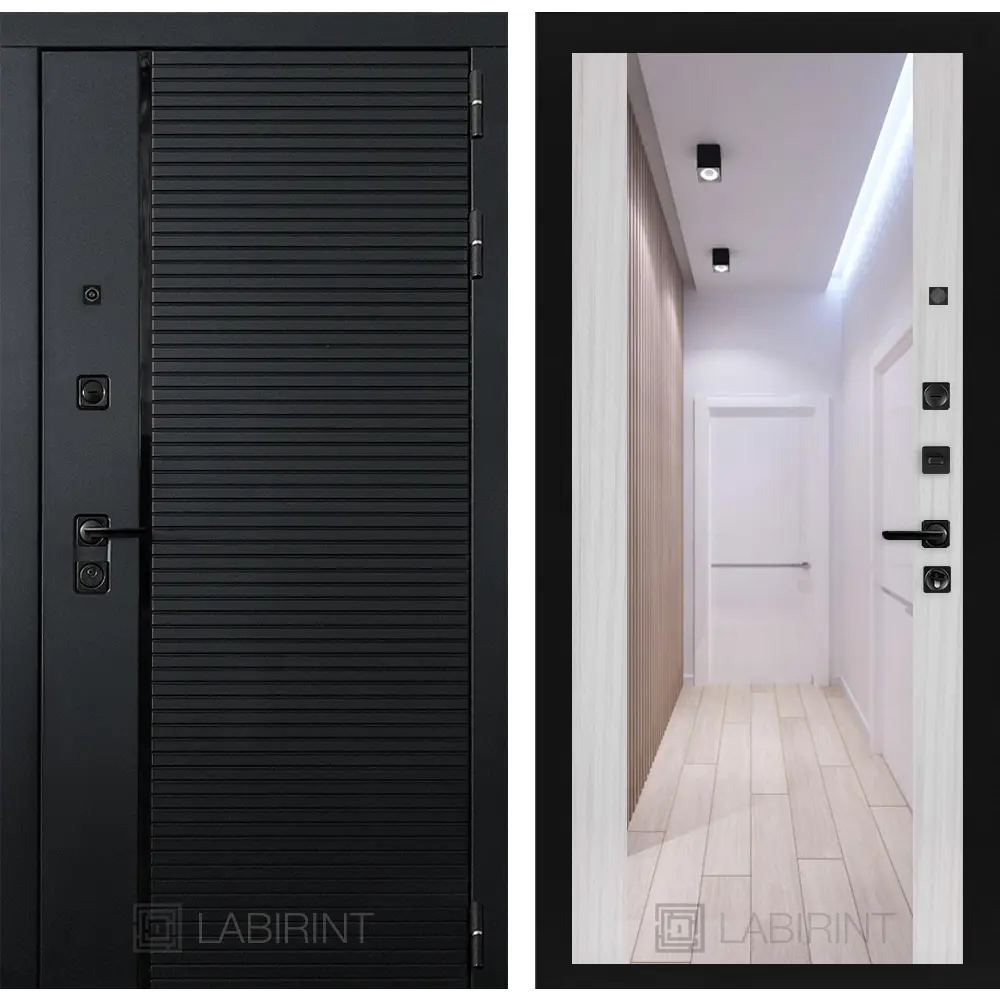 Фото Входная дверь Лабиринт Пиано правый 205x96см цвет черный кварц/сандал белый с зеркалом ФЛЗ-1 Фото Входная дверь Лабиринт Пиано правый 205x96см цвет черный кварц/сандал белый с зеркалом ФЛЗ-1