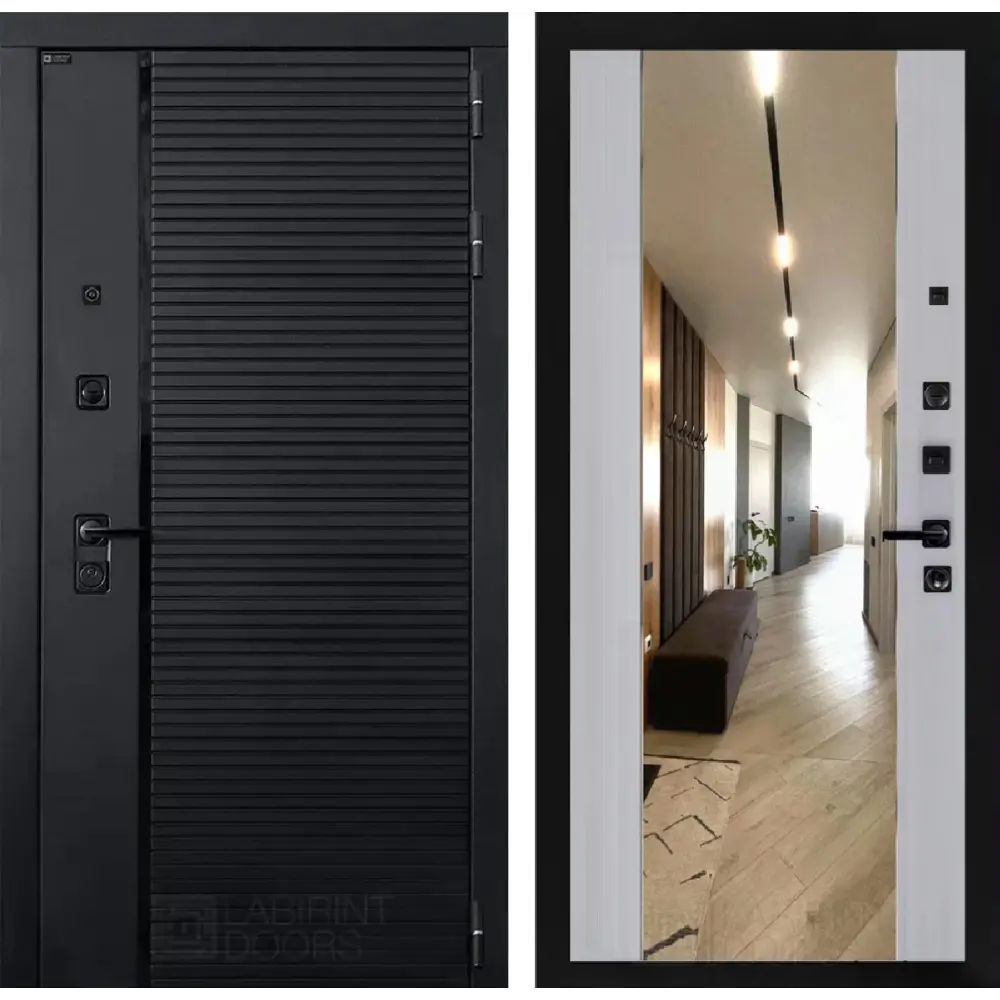 Фото Входная дверь Лабиринт Пиано правый 205x96см цвет черный кварц/серый рельеф софт с зеркалом ФЛЗ-1 Фото Входная дверь Лабиринт Пиано правый 205x96см цвет черный кварц/серый рельеф софт с зеркалом ФЛЗ-1