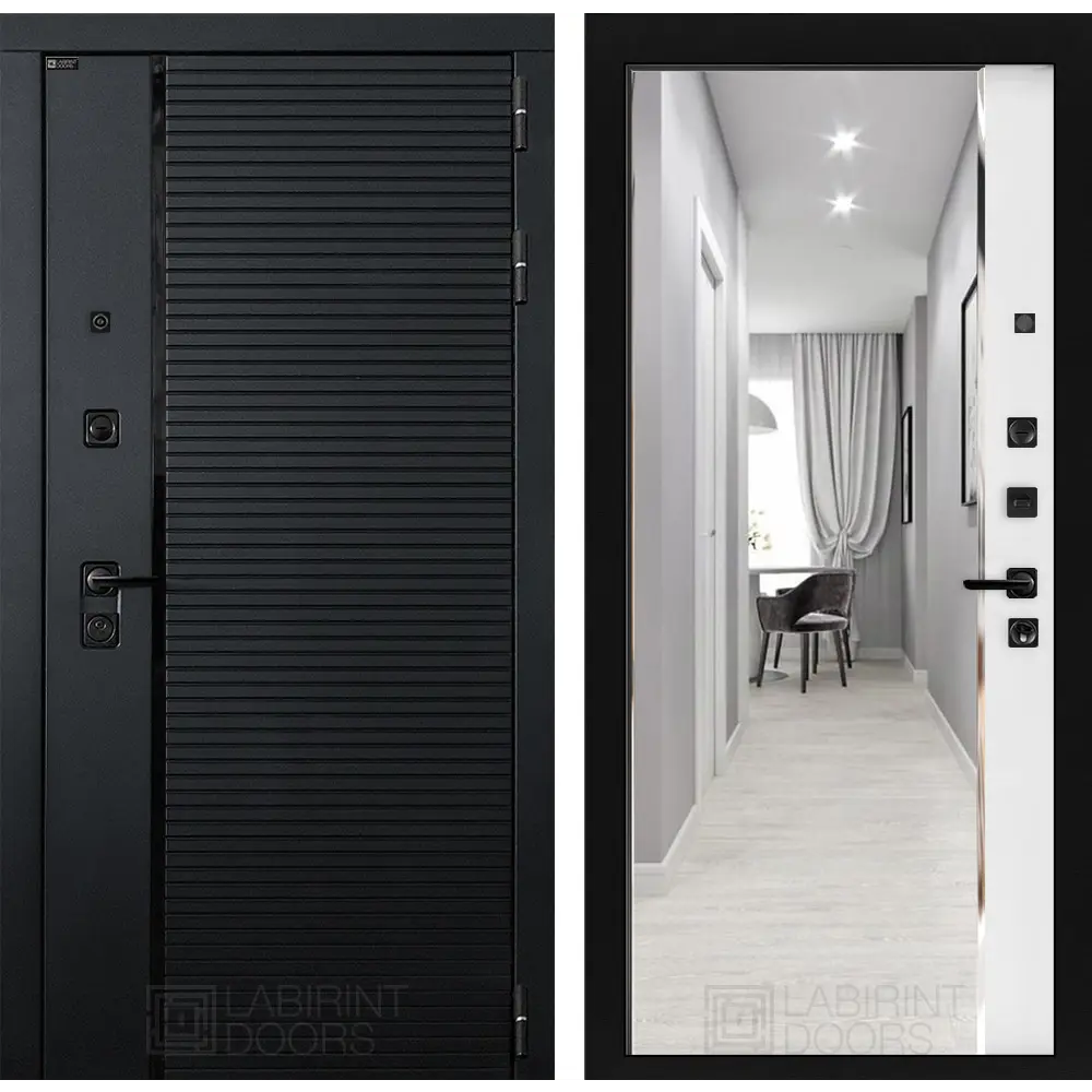 Фото Входная дверь Лабиринт Пиано правый 205x88см цвет черный кварц/белый софт с зеркалом Панорама Фото Входная дверь Лабиринт Пиано правый 205x88см цвет черный кварц/белый софт с зеркалом Панорама