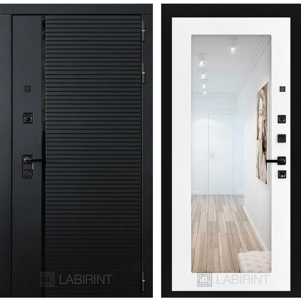 Фото Входная дверь Лабиринт Пиано правый 205x88см цвет черный кварц/белое дерево с зеркалом П18 Фото Входная дверь Лабиринт Пиано правый 205x88см цвет черный кварц/белое дерево с зеркалом П18