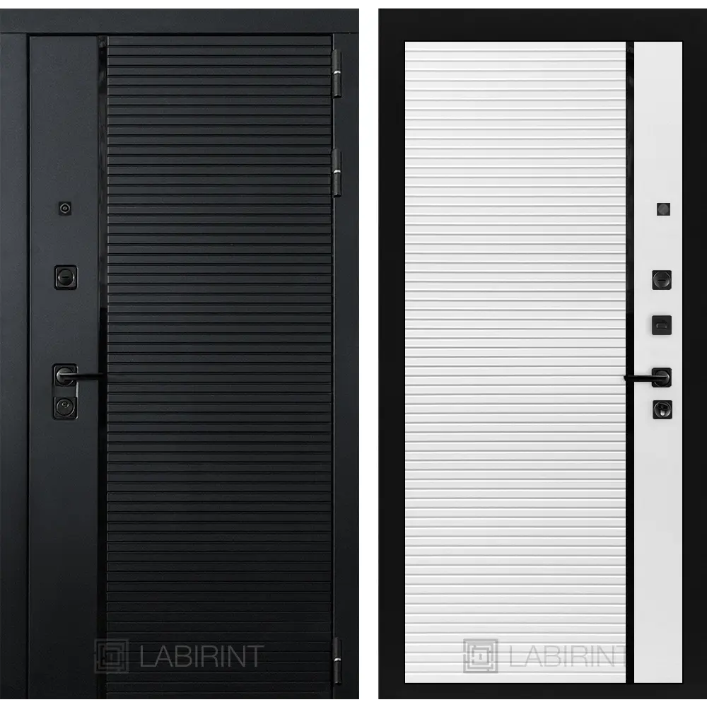 Фото Входная дверь Лабиринт Пиано правый 205x88см цвет черный кварц/белый софт