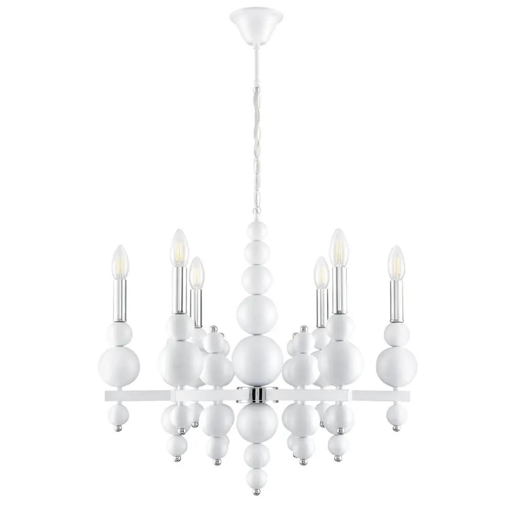 Фото Люстра подвесная Lumion Nana 8260-6 6 ламп 12 м² цвет хром/белый Фото Люстра подвесная Lumion Nana 8260-6 6 ламп 12 м² цвет хром/белый