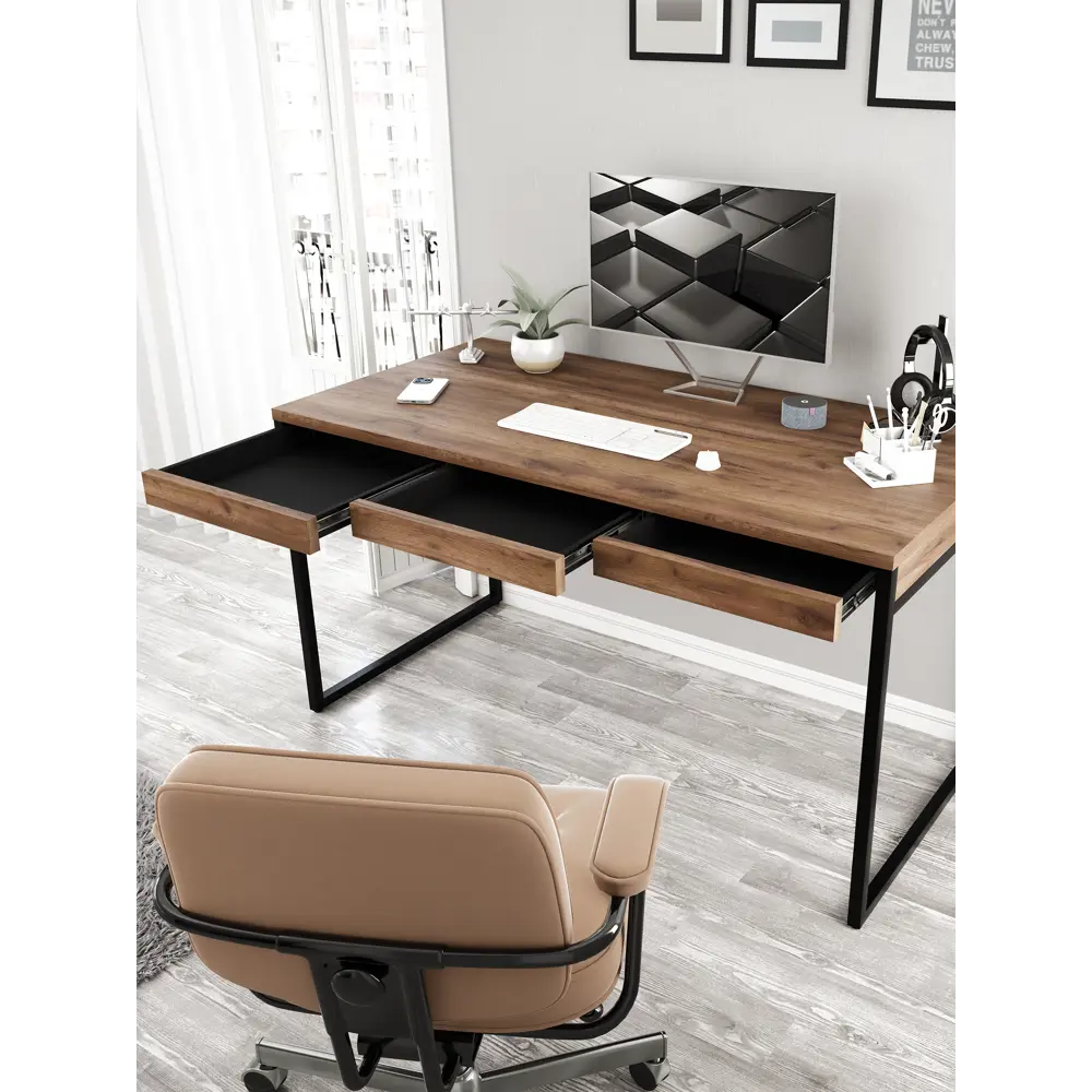 Фото 3 Стол письменный A1 home Karter 140x75x70 см металл цвет дуб коричневый табак Фото 3 Стол письменный A1 home Karter 140x75x70 см металл цвет дуб коричневый табак