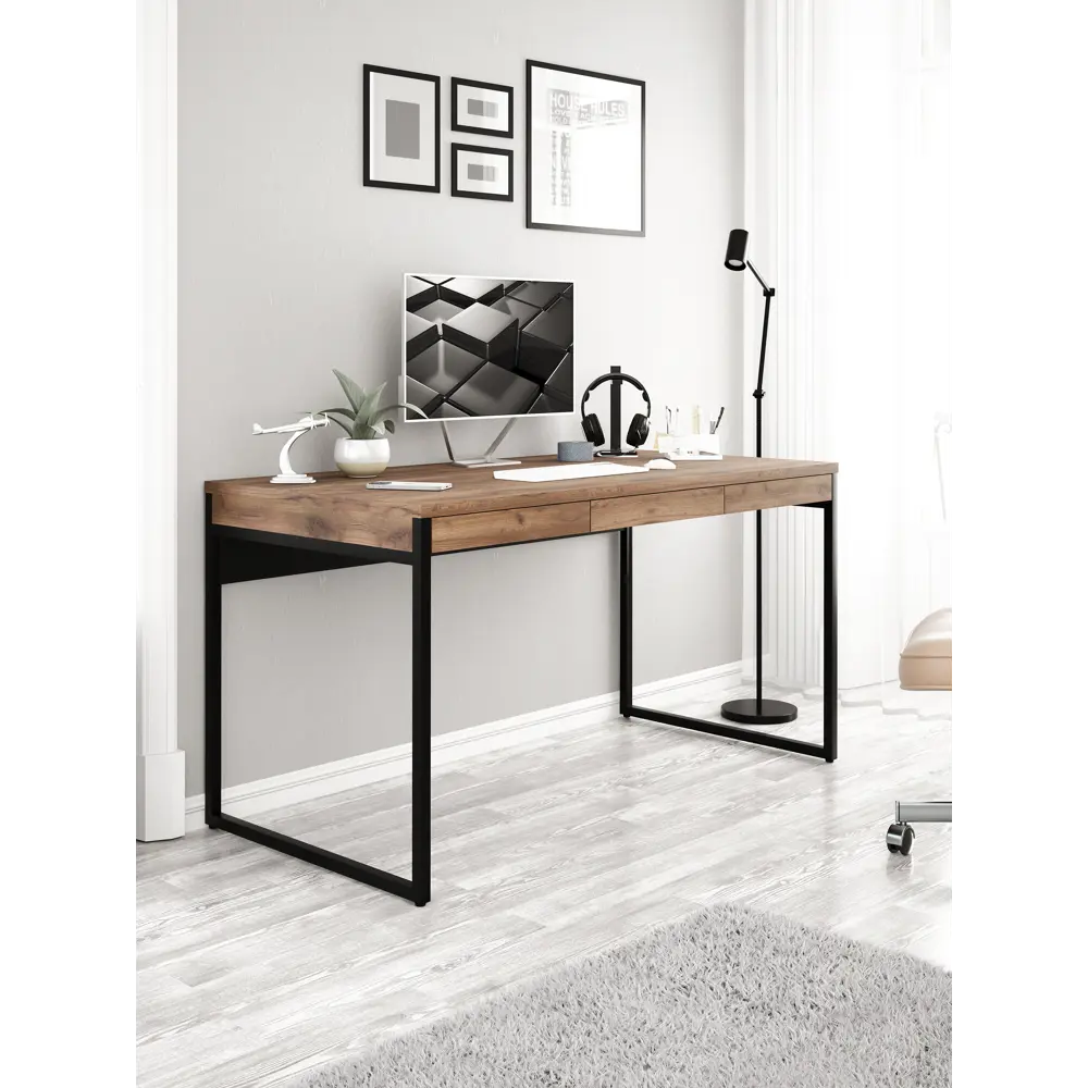 Фото Стол письменный A1 home Karter 140x75x70 см металл цвет дуб коричневый табак Фото Стол письменный A1 home Karter 140x75x70 см металл цвет дуб коричневый табак