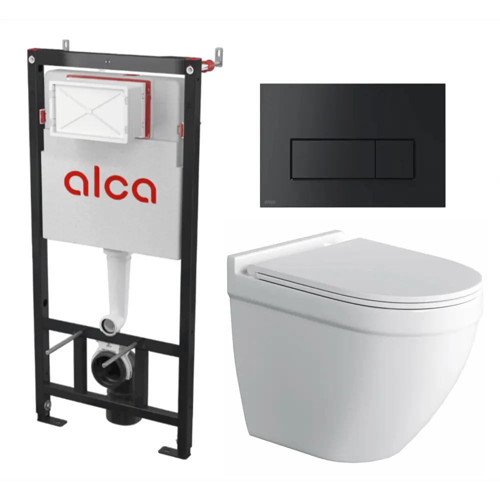 Фото Инсталляция с унитазом комплект 3 в 1 AlcaPlast унитаз подвесной Owl 1975 Cirkel-H кнопка черная