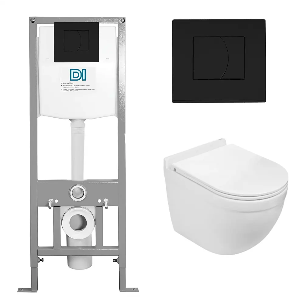 Фото Инсталляция с унитазом комплект 3 в 1 Di унитаз подвесной WeltWasser Heimbach GL-WT с кнопкой черной
