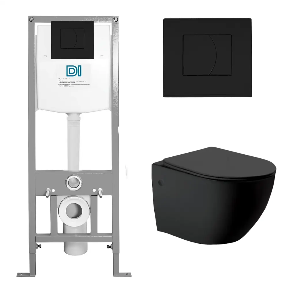 Фото Инсталляция с унитазом комплект 3 в 1 Di унитаз подвесной Vincea Globo VT1-14MB черный с кнопкой черной