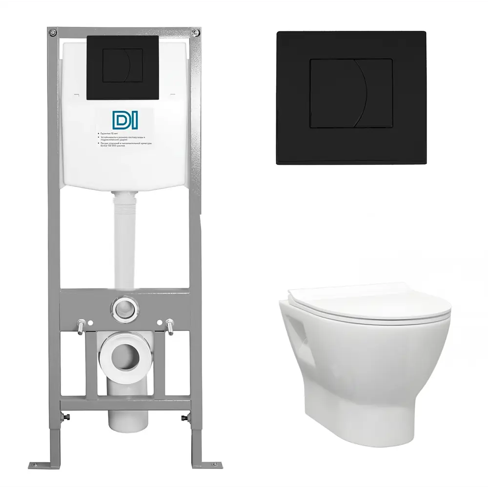 Фото Инсталляция с унитазом комплект 3 в 1 Di унитаз подвесной Enio Nativo с кнопкой черной