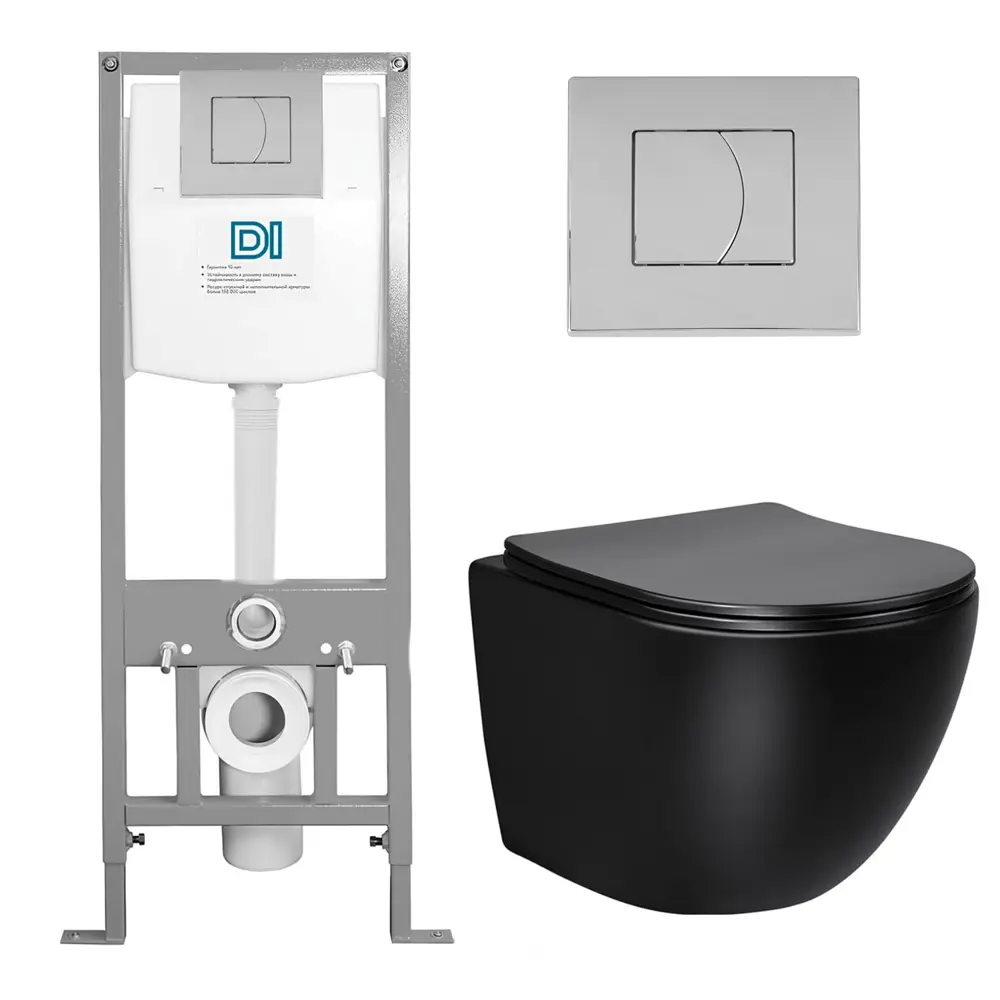 Фото Инсталляция с унитазом комплект 3 в 1 Di унитаз подвесной Vincea Globo VT1-14SMB черный с кнопкой хром