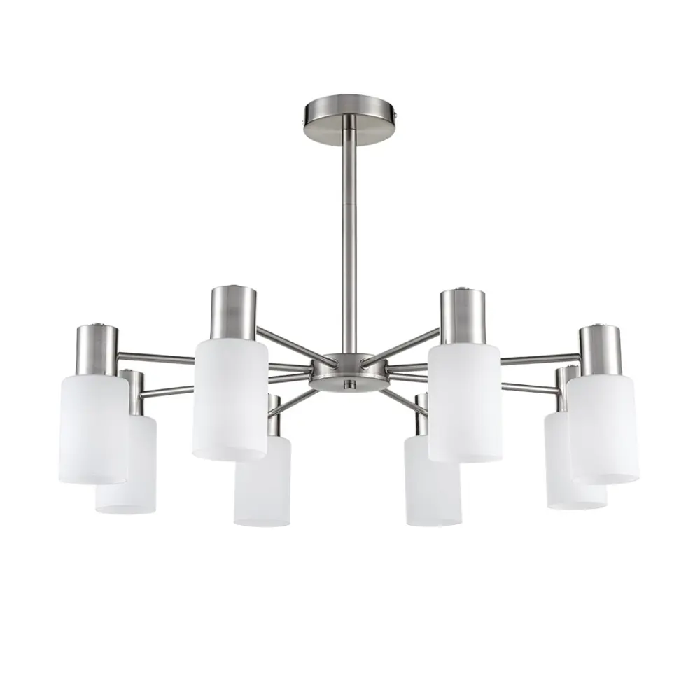 Фото Люстра на штанге Lumion Mave 8099-8c 8 ламп 16 м² цвет белый/никель Фото Люстра на штанге Lumion Mave 8099-8c 8 ламп 16 м² цвет белый/никель