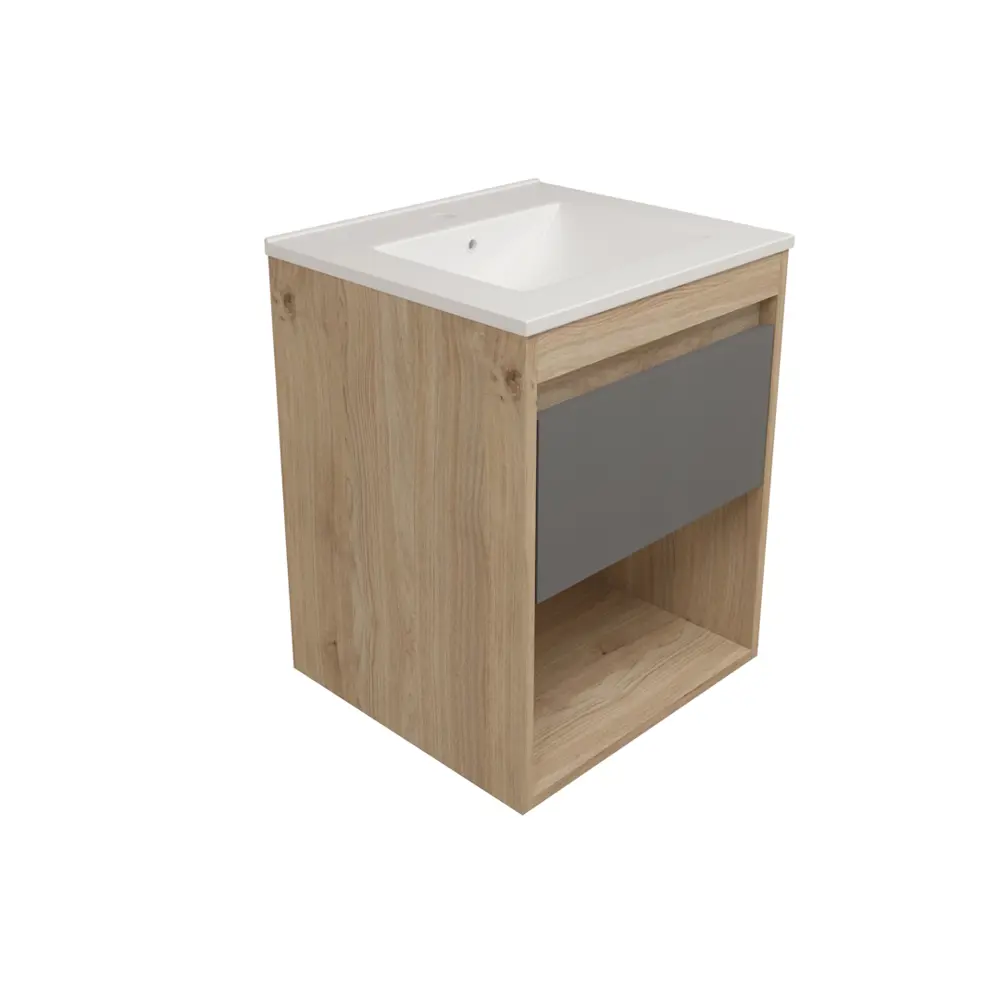 Фото 7 Тумба с раковиной для ванной 50 см Teymi Vitra подвесная цвет дуб фасад графит раковина Ritta 50 F15920 Фото 7 Тумба с раковиной для ванной 50 см Teymi Vitra подвесная цвет дуб фасад графит раковина Ritta 50 F15920