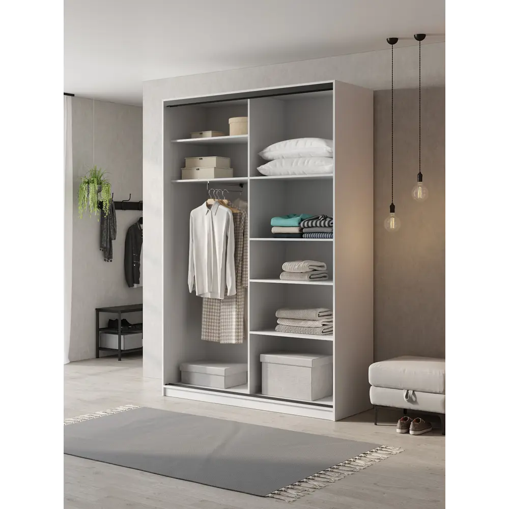 Фото 2 Шкаф-купе Клевер Атина 240x130х50 см 6 полок ЛДСП цвет белый/бетон серый Фото 2 Шкаф-купе Клевер Атина 240x130х50 см 6 полок ЛДСП цвет белый/бетон серый