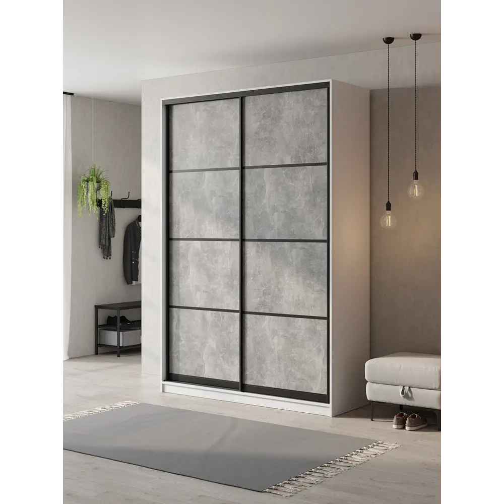 Фото 2 Шкаф-купе Клевер Атина 240x180х50 см 6 полок ЛДСП цвет белый/бетон серый