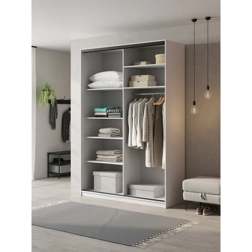 Фото 4 Шкаф-купе Клевер Атина комбинированный 240x120х65 см 6 полок ЛДСП цвет белый/бетон серый Фото 4 Шкаф-купе Клевер Атина комбинированный 240x120х65 см 6 полок ЛДСП цвет белый/бетон серый