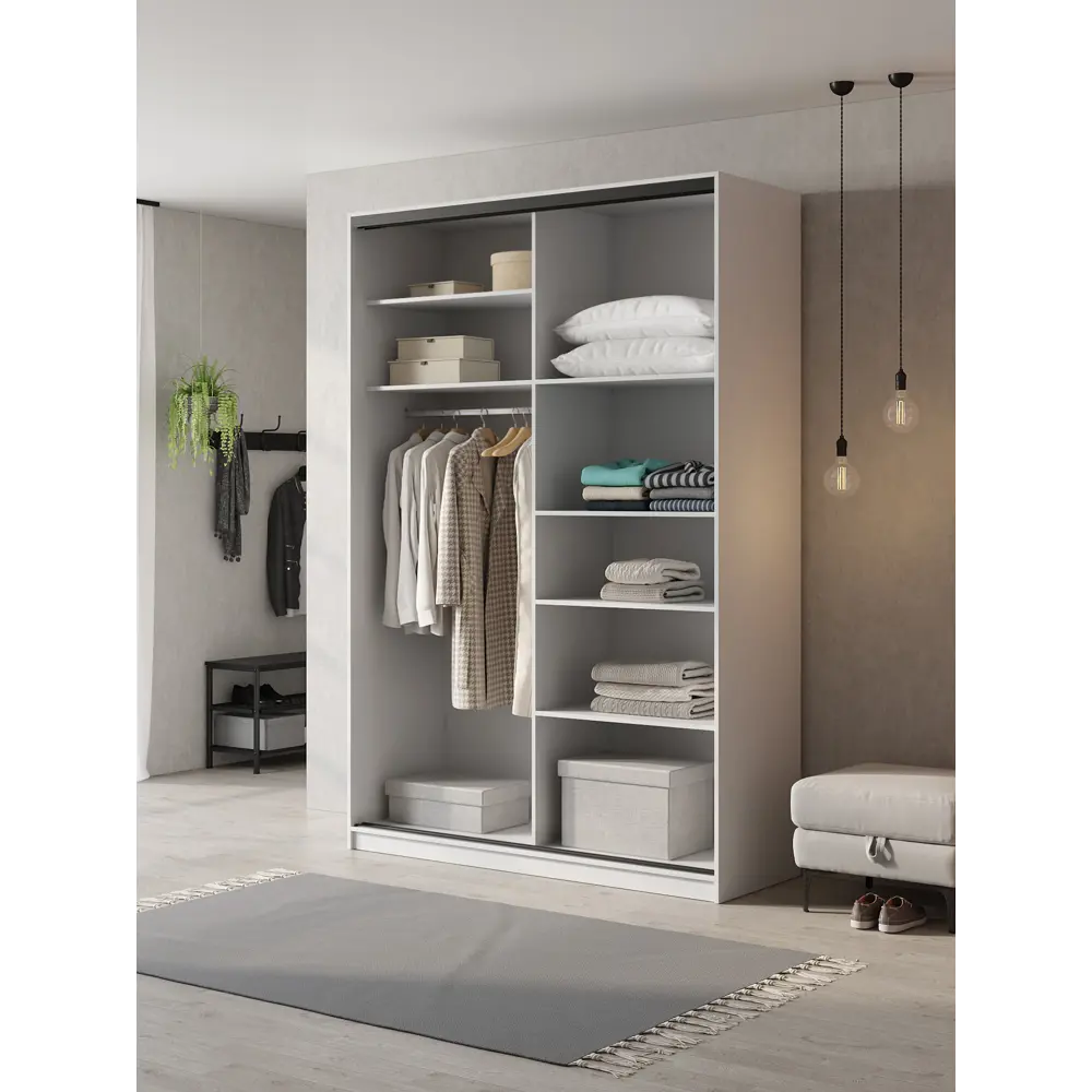 Фото 3 Шкаф-купе Клевер Атина комбинированный 240x120х65 см 6 полок ЛДСП цвет белый/бетон серый Фото 3 Шкаф-купе Клевер Атина комбинированный 240x120х65 см 6 полок ЛДСП цвет белый/бетон серый