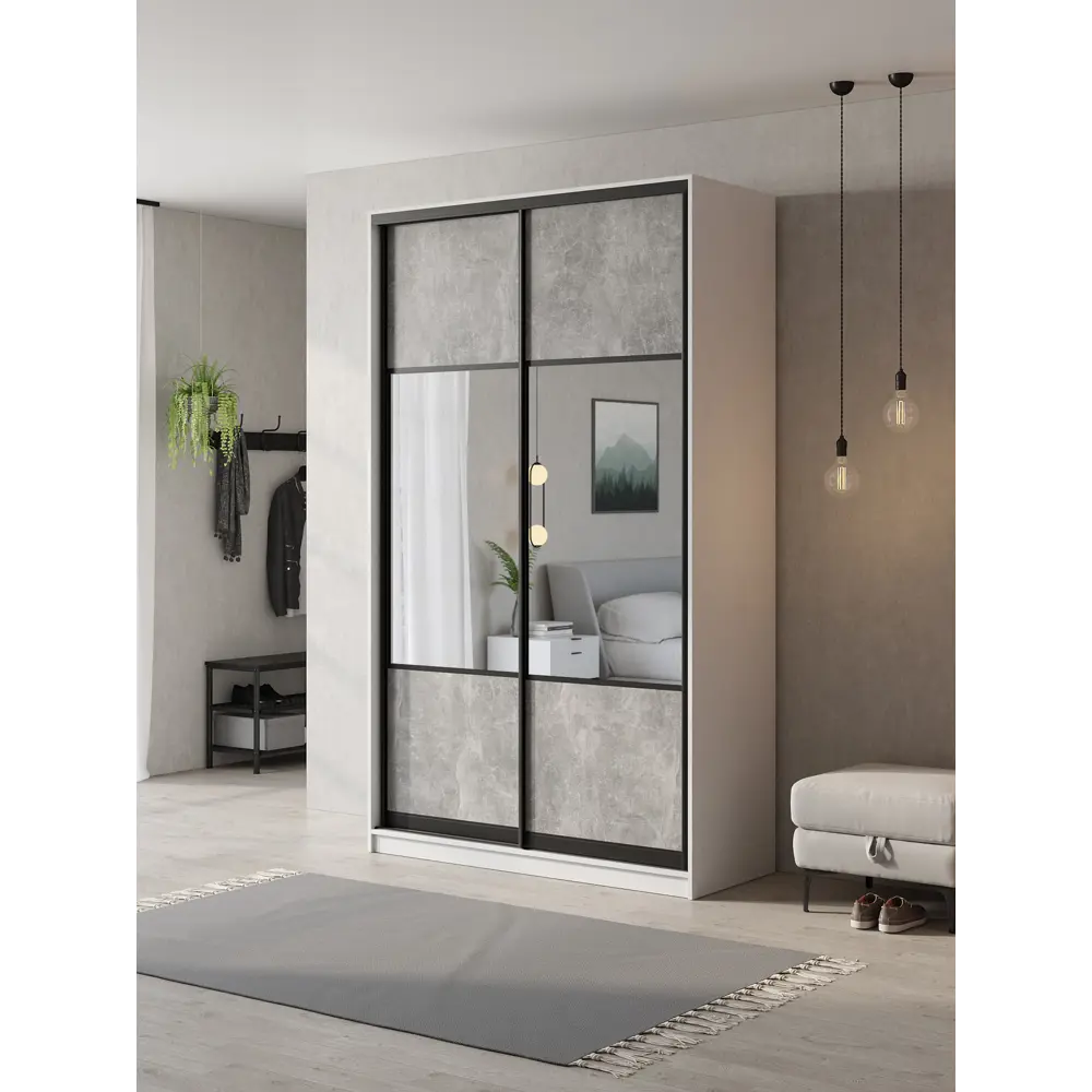 Фото 2 Шкаф-купе Клевер Атина комбинированный 240x120х65 см 6 полок ЛДСП цвет белый/бетон серый Фото 2 Шкаф-купе Клевер Атина комбинированный 240x120х65 см 6 полок ЛДСП цвет белый/бетон серый