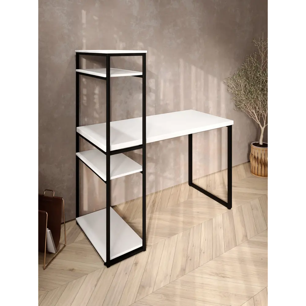 Фото 4 Стол письменный Solarius Loft 60x148x100 см сталь и дерево цвет белый/черный Фото 4 Стол письменный Solarius Loft 60x148x100 см сталь и дерево цвет белый/черный