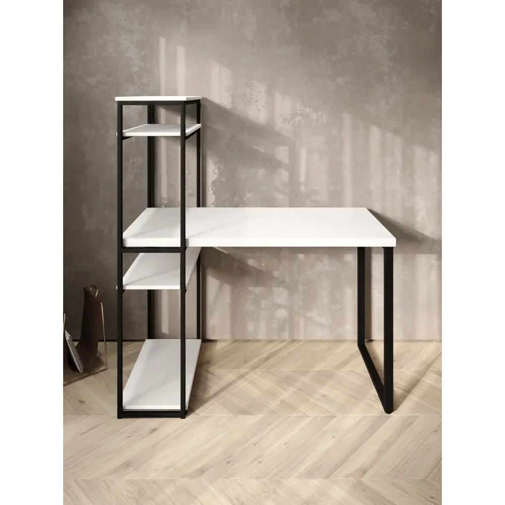 Фото 3 Стол письменный Solarius Loft 60x148x140 см сталь и дерево цвет белый/черный Фото 3 Стол письменный Solarius Loft 60x148x140 см сталь и дерево цвет белый/черный