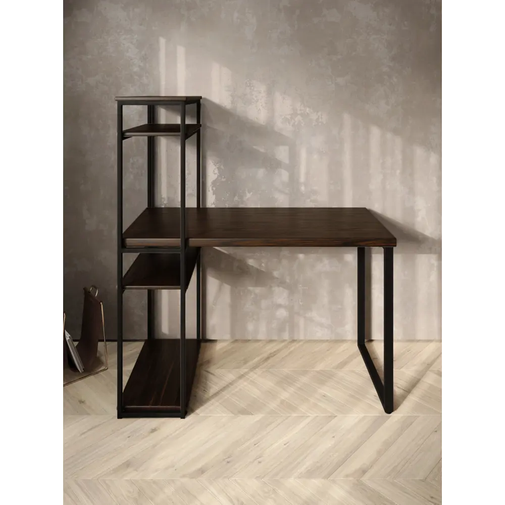 Фото 3 Стол письменный Solarius Loft 60x148x130 см сталь и дерево цвет черный/венге Фото 3 Стол письменный Solarius Loft 60x148x130 см сталь и дерево цвет черный/венге
