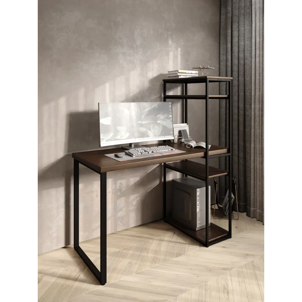 Фото 5 Стол письменный Solarius Loft 60x148x90 см сталь и дерево цвет темный дуб/черный Фото 5 Стол письменный Solarius Loft 60x148x90 см сталь и дерево цвет темный дуб/черный