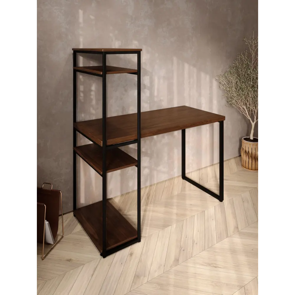 Фото 4 Стол письменный Solarius Loft 60x148x100 см сталь и дерево цвет темный дуб/черный Фото 4 Стол письменный Solarius Loft 60x148x100 см сталь и дерево цвет темный дуб/черный