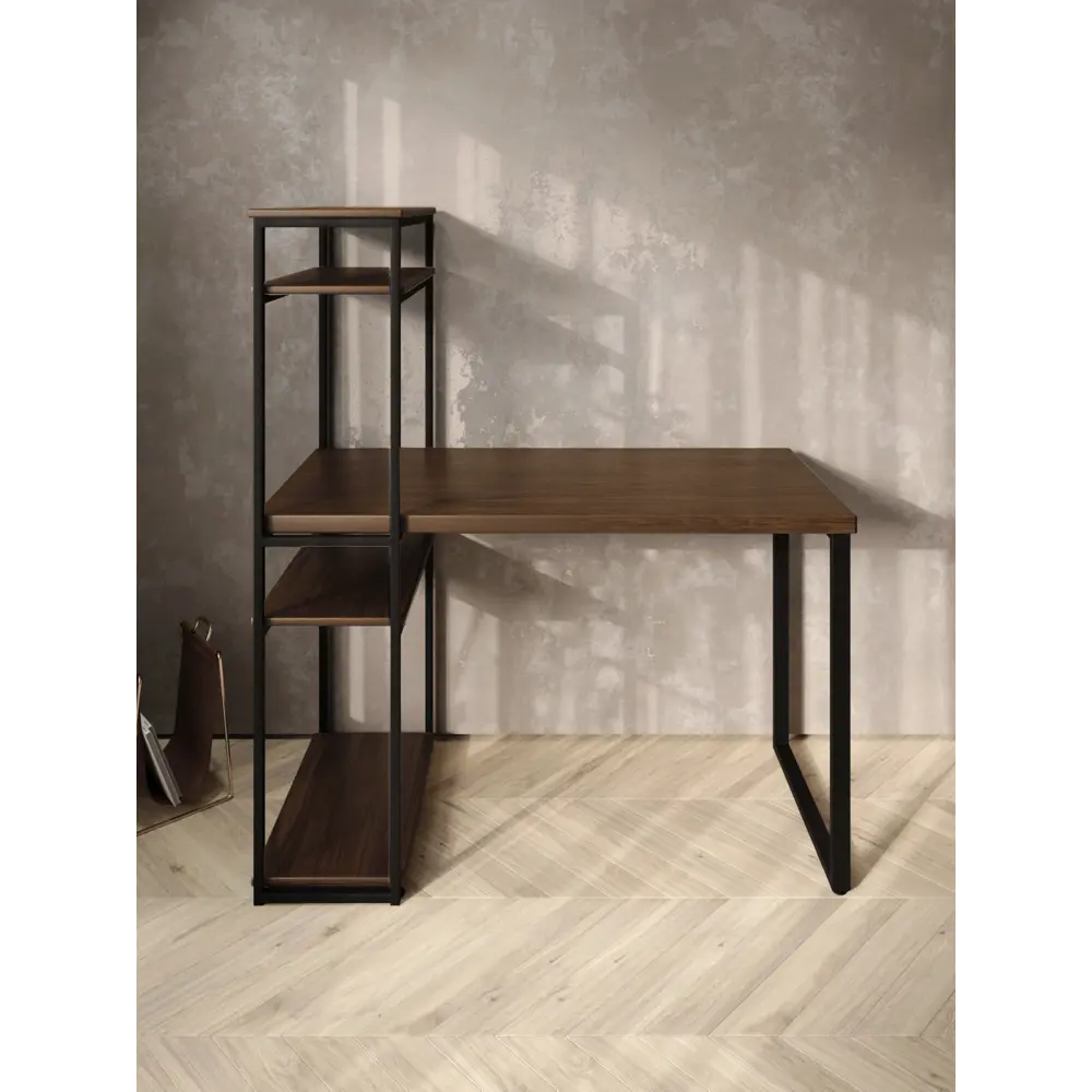 Фото 3 Стол письменный Solarius Loft 60x148x120 см сталь и дерево цвет темный дуб/черный Фото 3 Стол письменный Solarius Loft 60x148x120 см сталь и дерево цвет темный дуб/черный