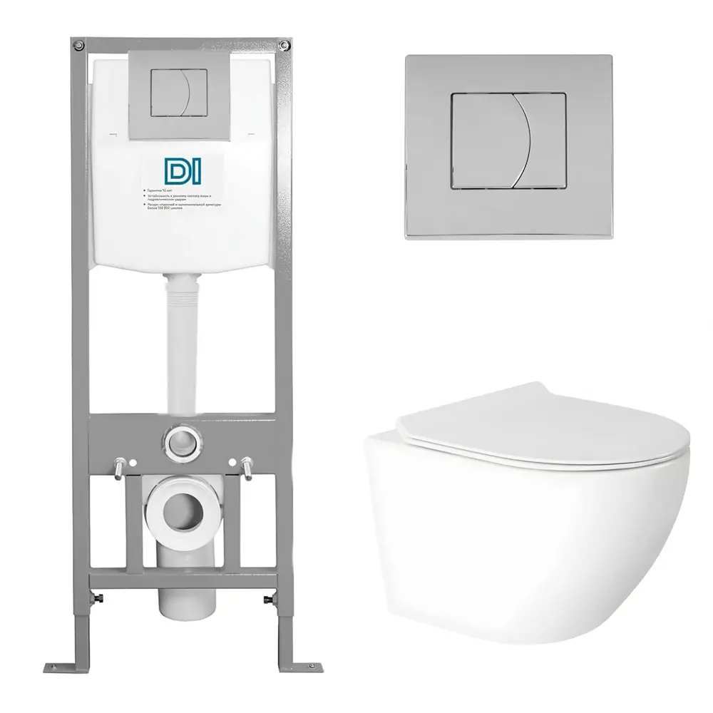 Фото Комплект инсталляция с унитазом 3 в 1 DI унитаз подвесной Enio Indigo с кнопкой хром