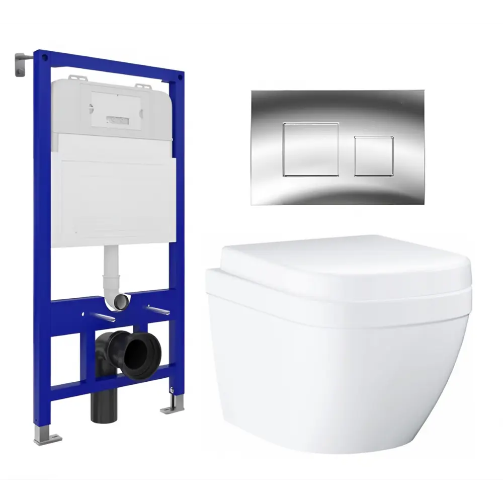 Фото Комплект инсталляция с унитазом 3 в 1 Enio Tecnico 52 унитаз подвесной Grohe Euro Ceramic + кнопка хром Cubo Фото Комплект инсталляция с унитазом 3 в 1 Enio Tecnico 52 унитаз подвесной Grohe Euro Ceramic + кнопка хром Cubo