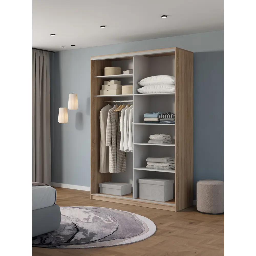 Фото 3 Шкаф-купе Клевер Атина с зеркалом 240x170х58 см 6 полок ЛДСП цвет дуб сонома Фото 3 Шкаф-купе Клевер Атина с зеркалом 240x170х58 см 6 полок ЛДСП цвет дуб сонома