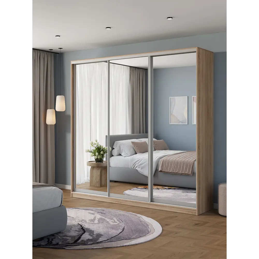 Фото 2 Шкаф-купе Клевер Атина зеркальный 240x230х50 см 9 полок ЛДСП цвет дуб сонома Фото 2 Шкаф-купе Клевер Атина зеркальный 240x230х50 см 9 полок ЛДСП цвет дуб сонома