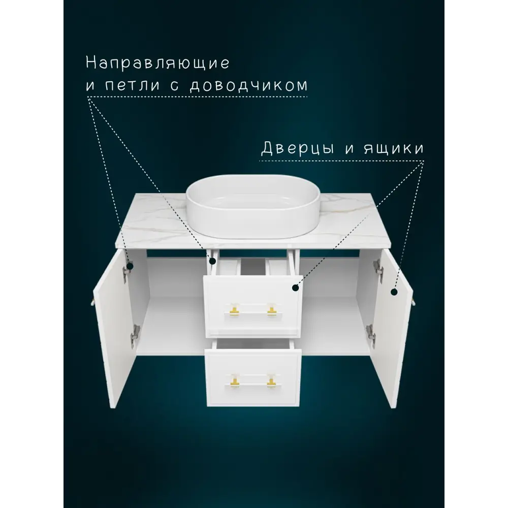 Фото 2 Тумба под раковину подвесная со столешницей Brevita Shanel -100 цвет белая матовая эмаль Фото 2 Тумба под раковину подвесная со столешницей Brevita Shanel -100 цвет белая матовая эмаль