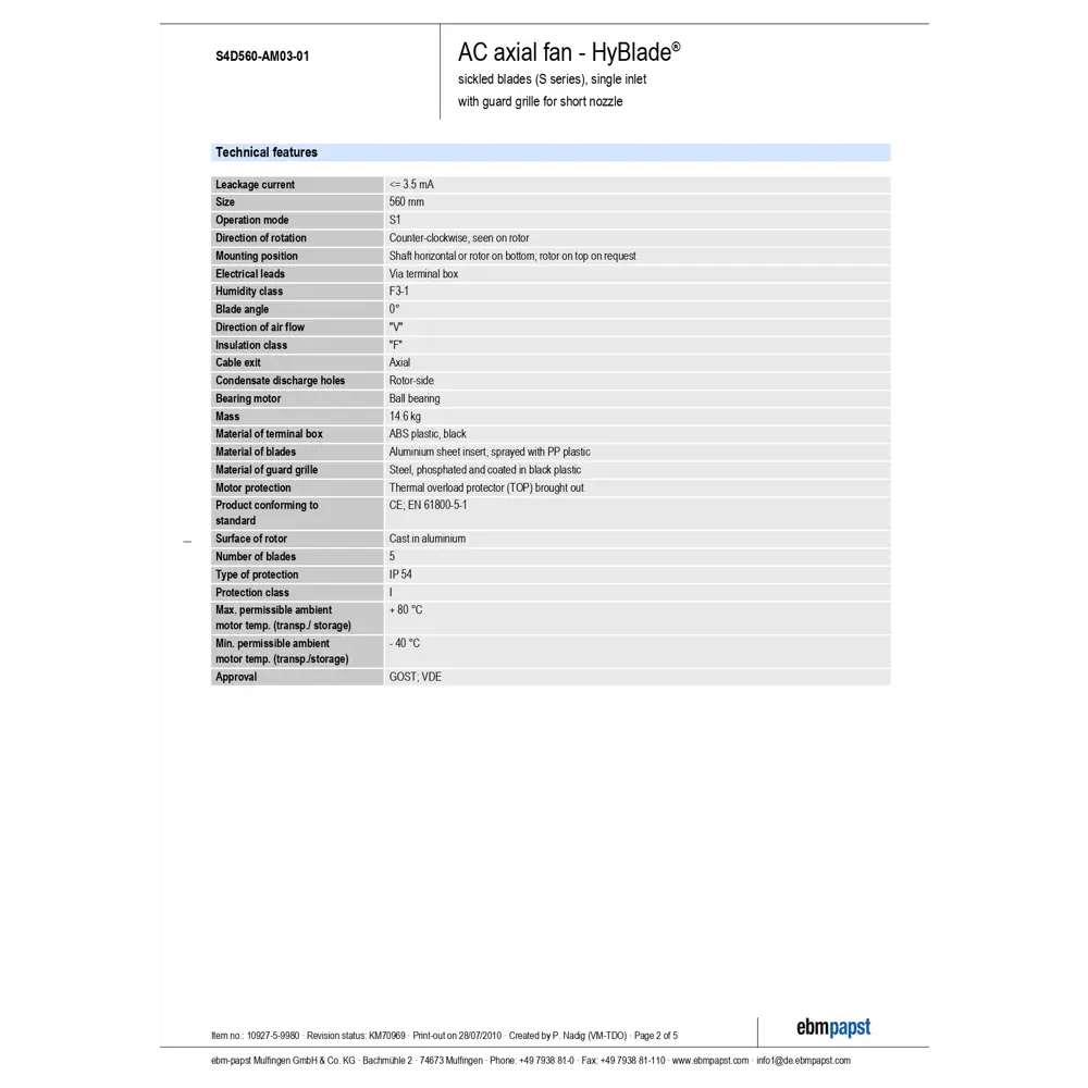 Фото 5 Вытяжной вентилятор Ebm-papst S4D560-AM03-01 D560 мм 75 дБ 12600 м³/ч цвет черный Фото 5 Вытяжной вентилятор Ebm-papst S4D560-AM03-01 D560 мм 75 дБ 12600 м³/ч цвет черный