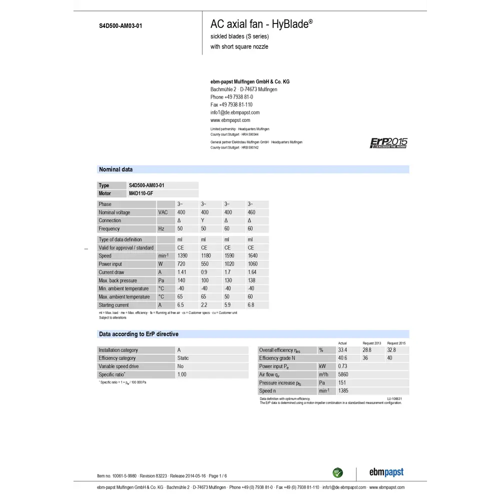 Фото 4 Вытяжной вентилятор Ebm-papst S4D500-AM03-01 D500 мм 75 дБ 6725 м³/ч цвет черный Фото 4 Вытяжной вентилятор Ebm-papst S4D500-AM03-01 D500 мм 75 дБ 6725 м³/ч цвет черный