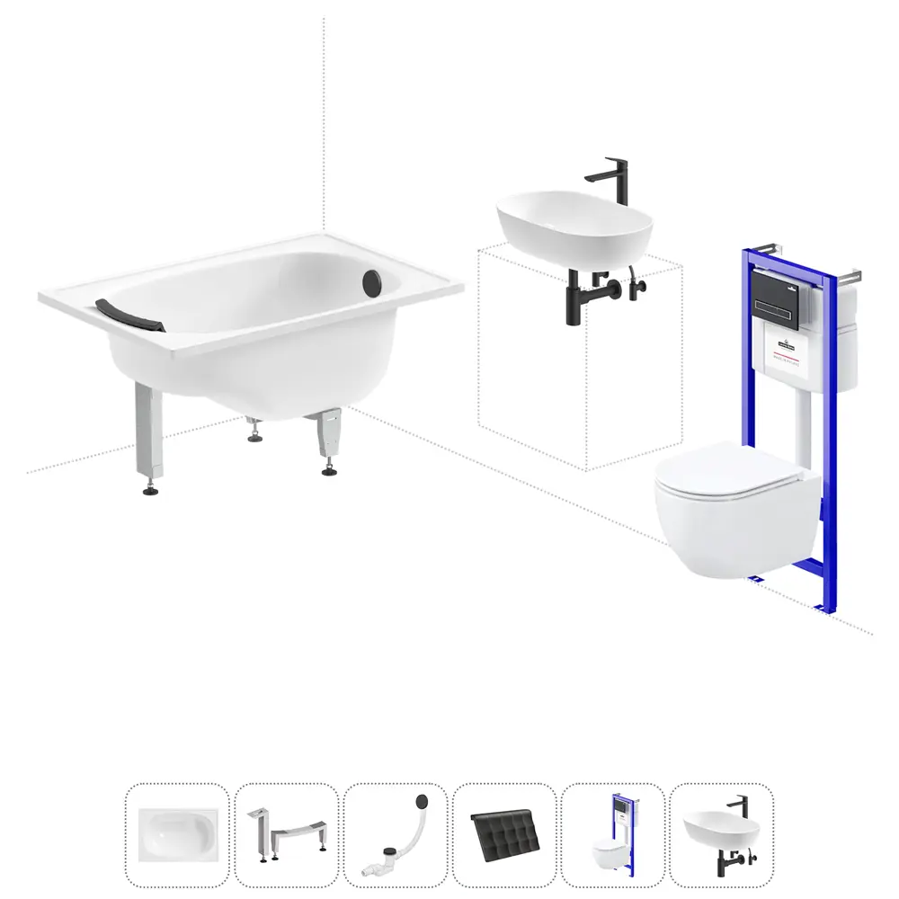 Фото Ванна Sanitana BLB Europa Mini 20220755R прямоугольная сталь 105x70 см с подвесным унитазом и раковиной в комплекте Фото Ванна Sanitana BLB Europa Mini 20220755R прямоугольная сталь 105x70 см с подвесным унитазом и раковиной в комплекте