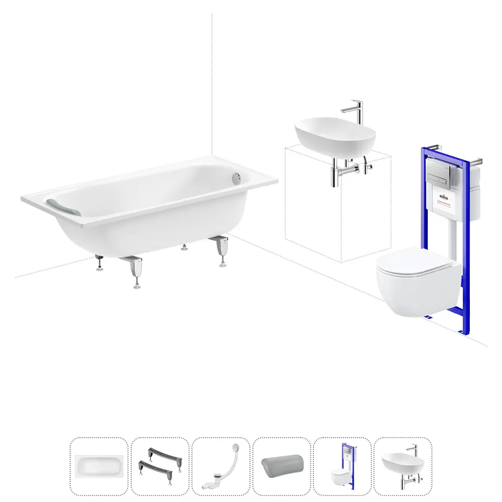 Фото Ванна Sanitana BLB Europa 20220793R прямоугольная сталь 150x70 см с подвесным унитазом и раковиной в комплекте Фото Ванна Sanitana BLB Europa 20220793R прямоугольная сталь 150x70 см с подвесным унитазом и раковиной в комплекте