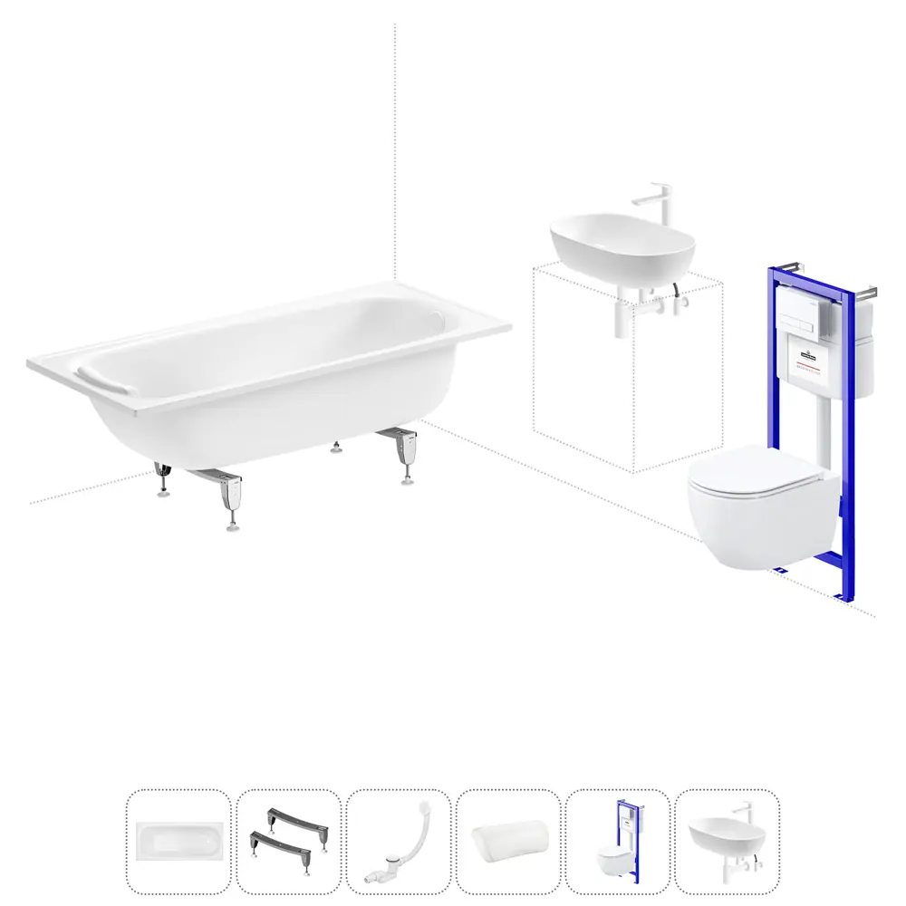Фото Ванна Sanitana BLB Europa 20220802R прямоугольная сталь 160x70 см с подвесным унитазом и раковиной в комплекте Фото Ванна Sanitana BLB Europa 20220802R прямоугольная сталь 160x70 см с подвесным унитазом и раковиной в комплекте