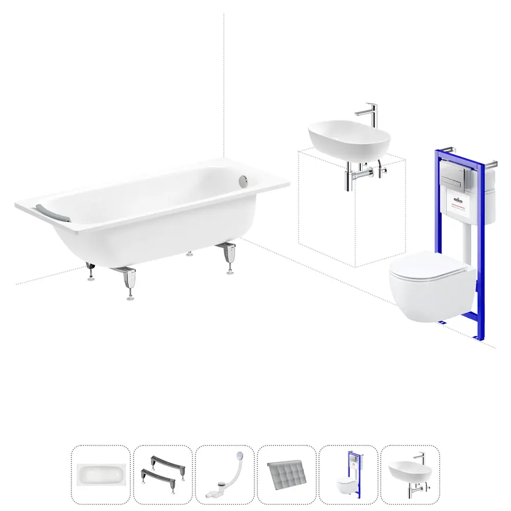 Фото Ванна Sanitana BLB Universal 20220833R прямоугольная сталь 160x70 см с подвесным унитазом и раковиной в комплекте Фото Ванна Sanitana BLB Universal 20220833R прямоугольная сталь 160x70 см с подвесным унитазом и раковиной в комплекте