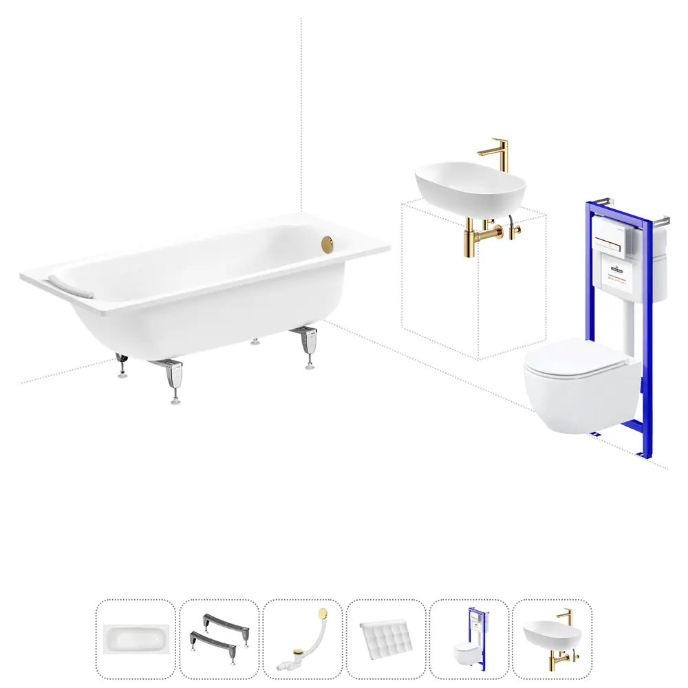 Фото Ванна Sanitana BLB Universal 20220836R прямоугольная сталь 160x70 см с подвесным унитазом и раковиной в комплекте Фото Ванна Sanitana BLB Universal 20220836R прямоугольная сталь 160x70 см с подвесным унитазом и раковиной в комплекте