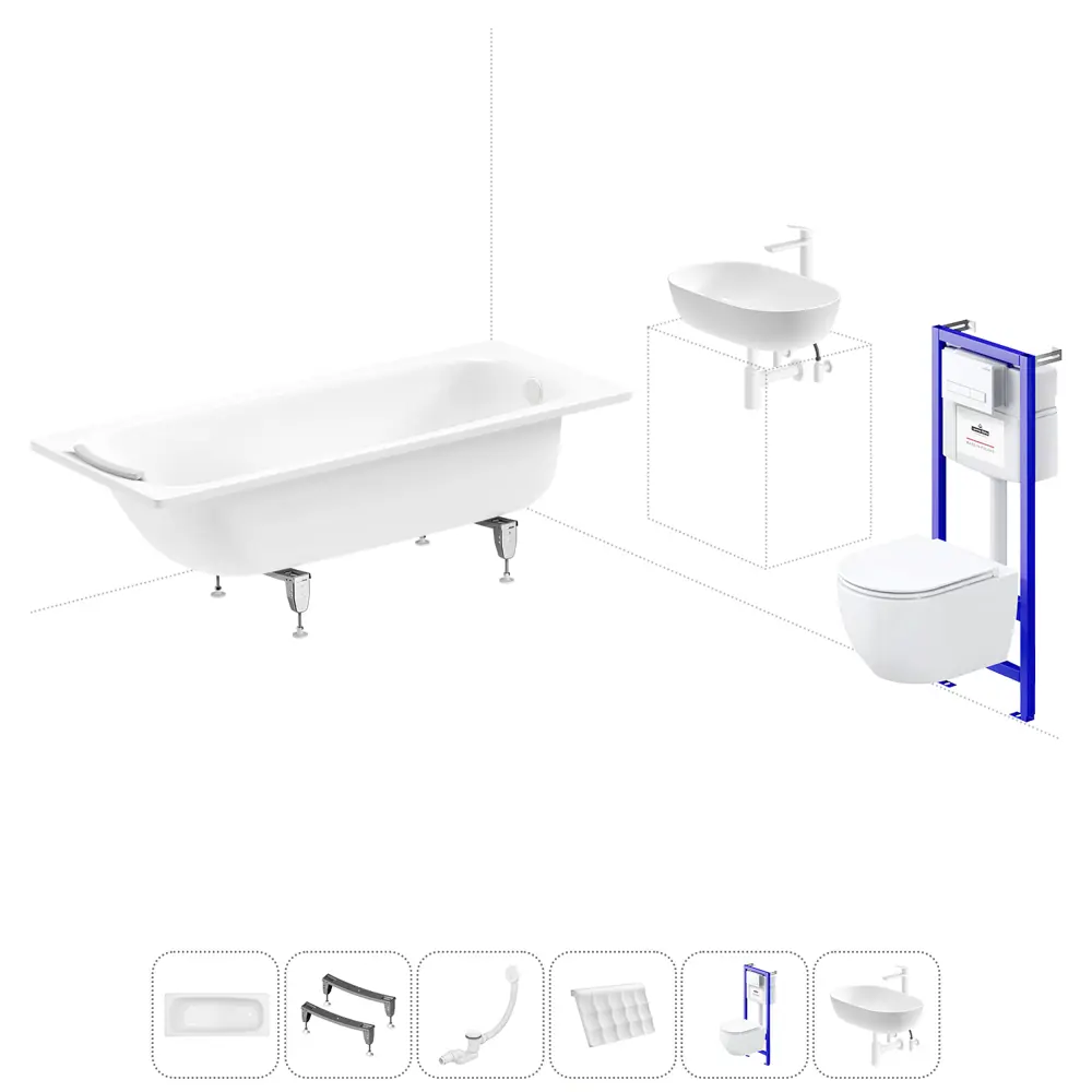 Фото Ванна Sanitana BLB Universal 20220842R прямоугольная сталь 170x70 см с подвесным унитазом и раковиной в комплекте Фото Ванна Sanitana BLB Universal 20220842R прямоугольная сталь 170x70 см с подвесным унитазом и раковиной в комплекте