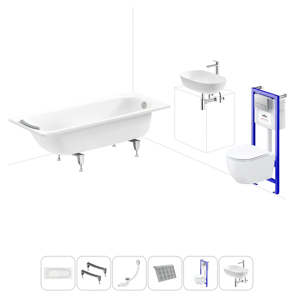 Фото Ванна Sanitana BLB Universal 20220849R прямоугольная сталь 170x75 см с подвесным унитазом и раковиной в комплекте Фото Ванна Sanitana BLB Universal 20220849R прямоугольная сталь 170x75 см с подвесным унитазом и раковиной в комплекте