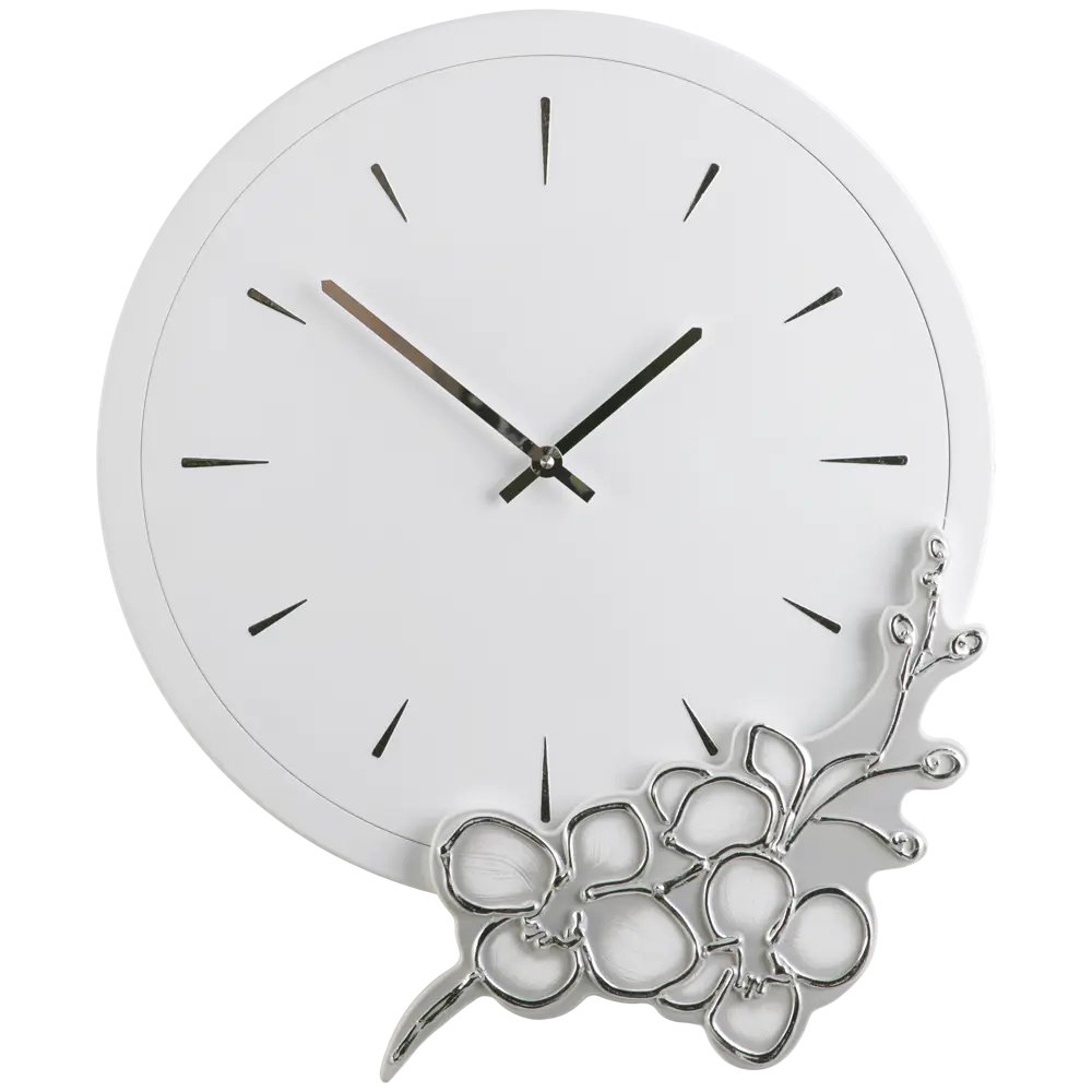Фото Часы настенные Bogacho Орхидея Трейси белое серебро Фото Часы настенные Bogacho Орхидея Трейси белое серебро