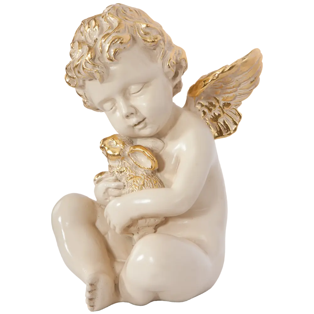 Фото Статуэтка Bogacho Ангел с кроликом кремовый