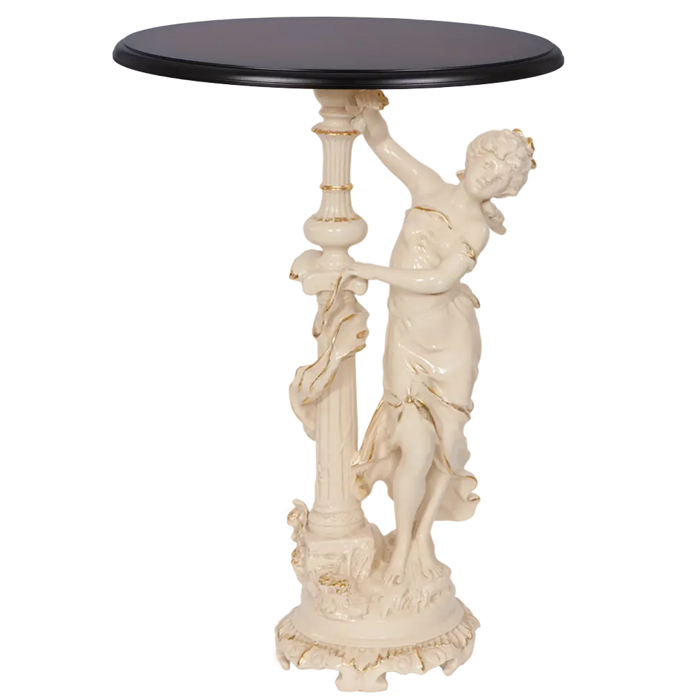 Фото Столик декоративный из литьевого мрамора Bogacho Летний вечер бежевый со столешницей Ø 45 см темно коричневой