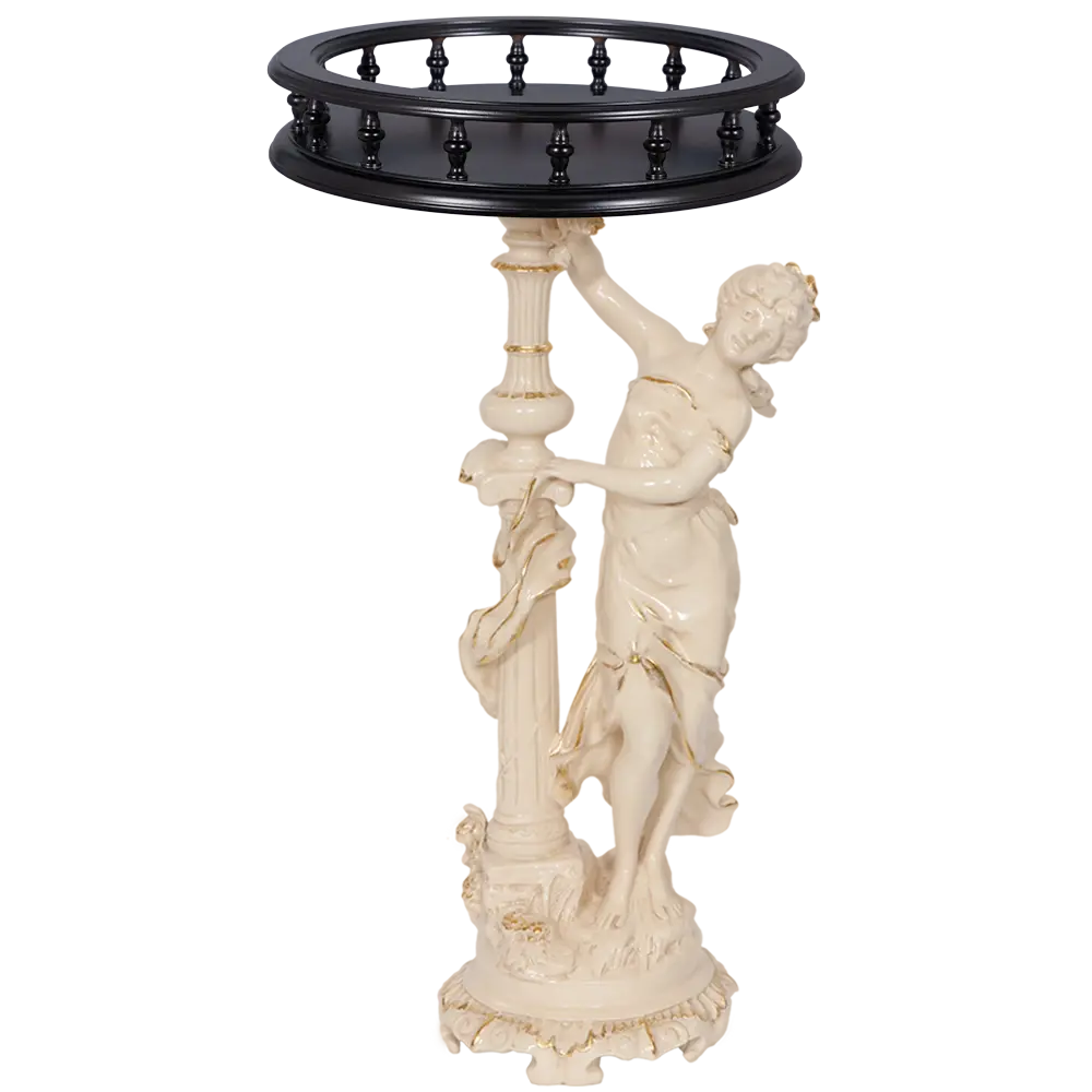 Фото Столик декоративный из литьевого мрамора Bogacho Летний вечер бежевый со столешницей Ø 34 см темно коричневой с бортиками