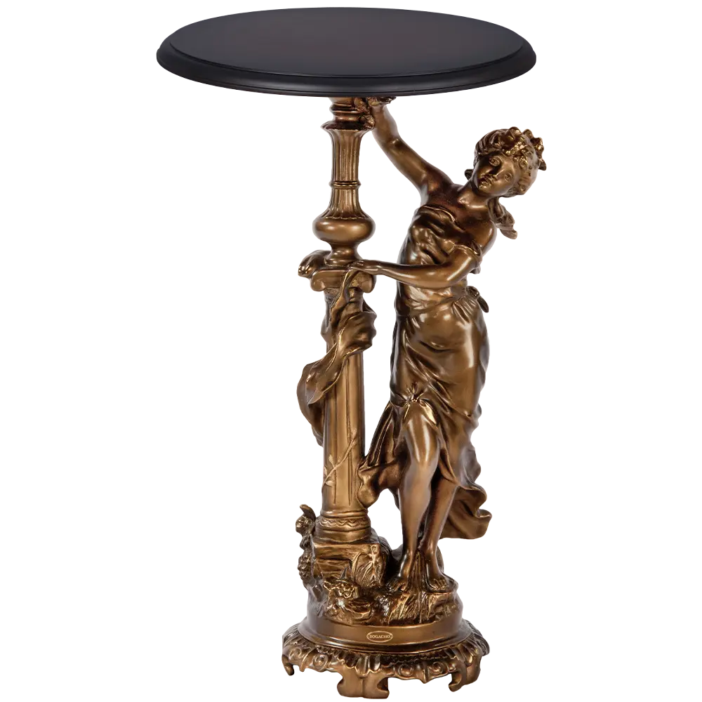 Фото Столик декоративный из литьевого мрамора Bogacho Летний вечер бронзовый со столешницей Ø 34 см коричневой матовая