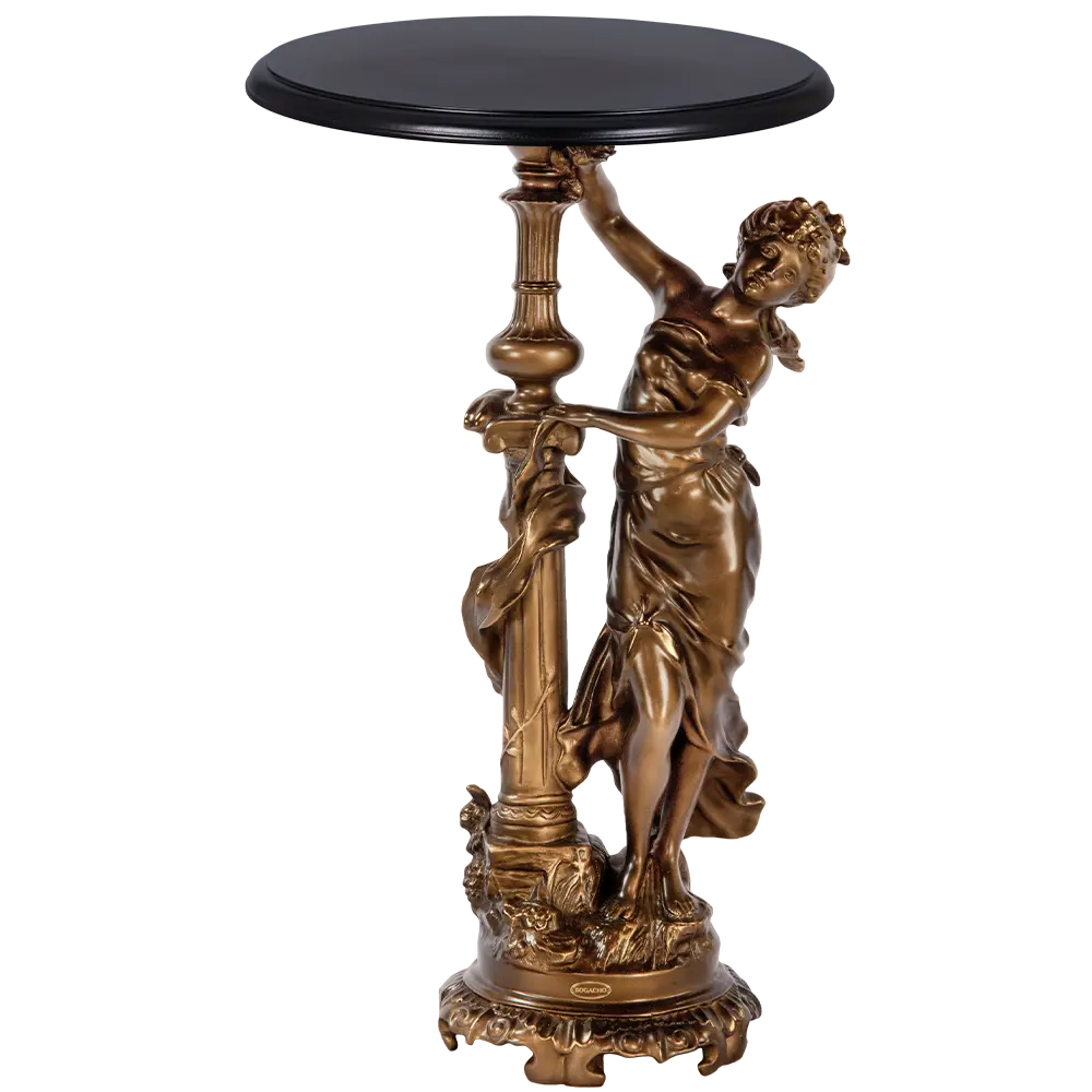 Фото Столик декоративный из литьевого мрамора Bogacho Летний вечер бронзовый со столешницей Ø 34 см темно коричневой