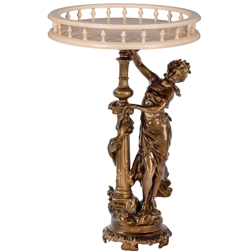 Фото Столик декоративный из литьевого мрамора Bogacho Летний вечер бронзовый со столешницей Ø 45 см бежевой с бортиками