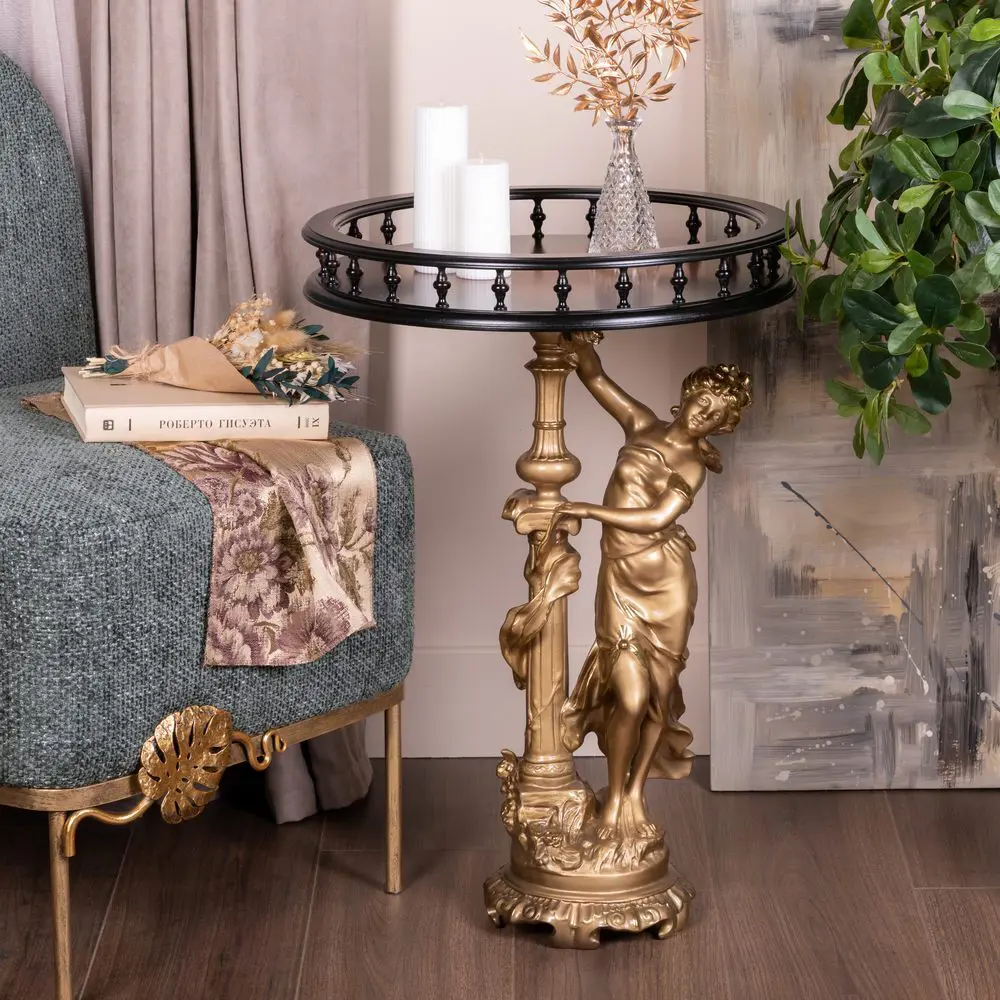 Фото 2 Столик декоративный из литьевого мрамора Bogacho Летний вечер бронзовый со столешницей Ø 45 см коричневой с бортиками